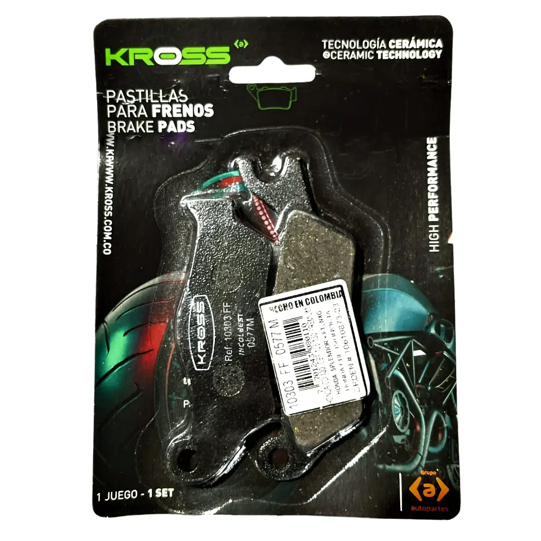 Pastilla Freno Kross Hero Hunk 160R Thrill 150 X-Tre 200 Hon Cb 125 Cbf 125 Splen Gixx 150 (10303) Pastilla Freno Kross Hero Hunk 160R Thrill 150 X-Tre 200 Hon Cb 125 Cbf 125 Splen Gixx 150 - Imagen 1